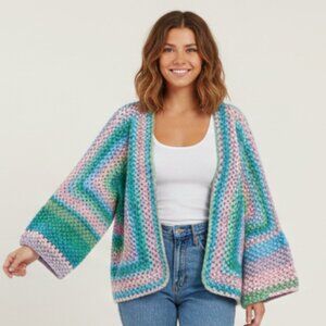 Handmade Colorful Crochet Cardigan – Granny Square Boho Sweater, One of a Kind
